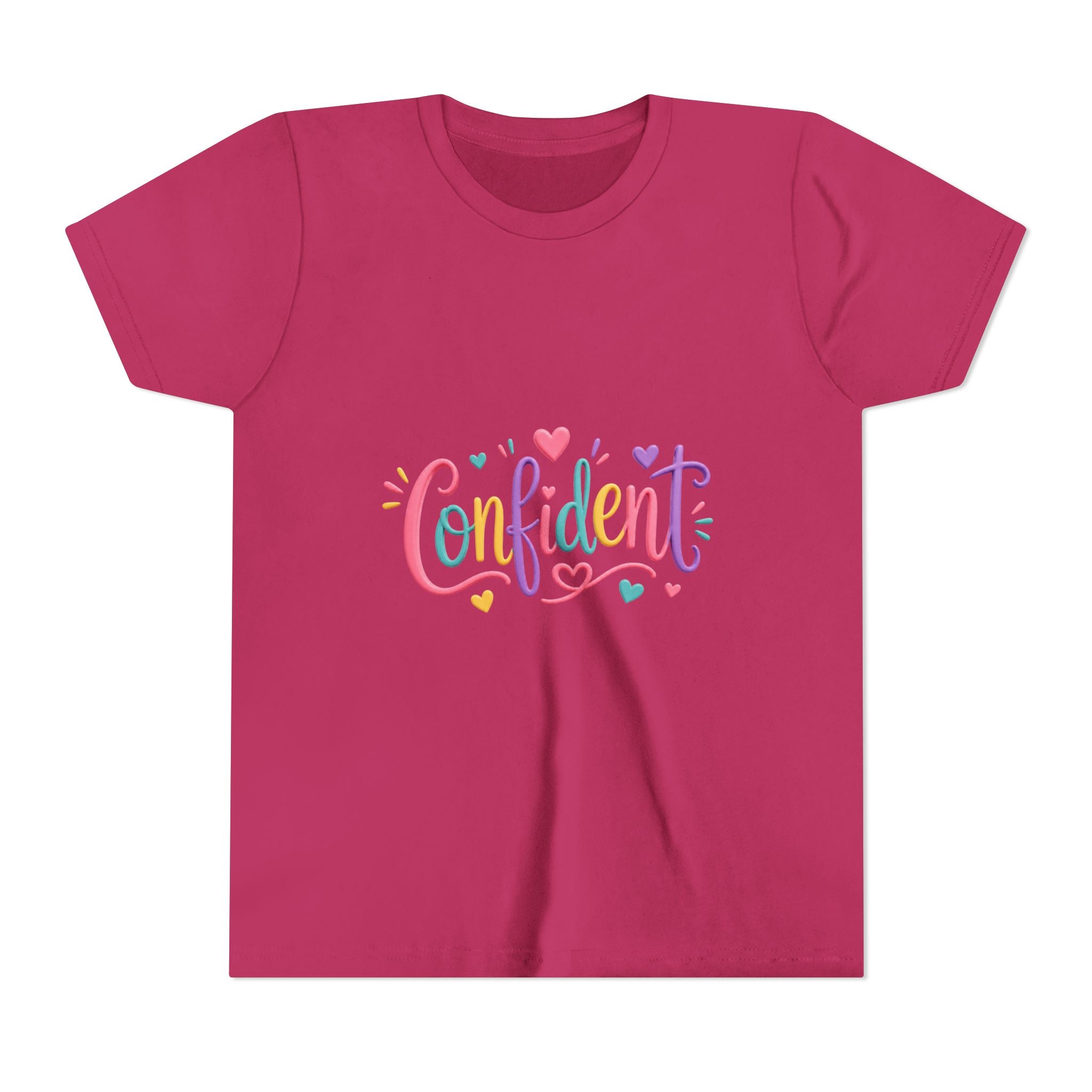 Confident Kids Tee — Colorful Heart Script Youth T-Shirt
