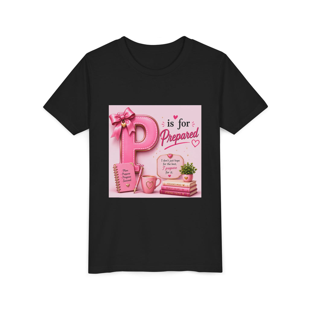 Youth Tee — "P is for Prepared" Pink Alphabet Kids T-Shirt