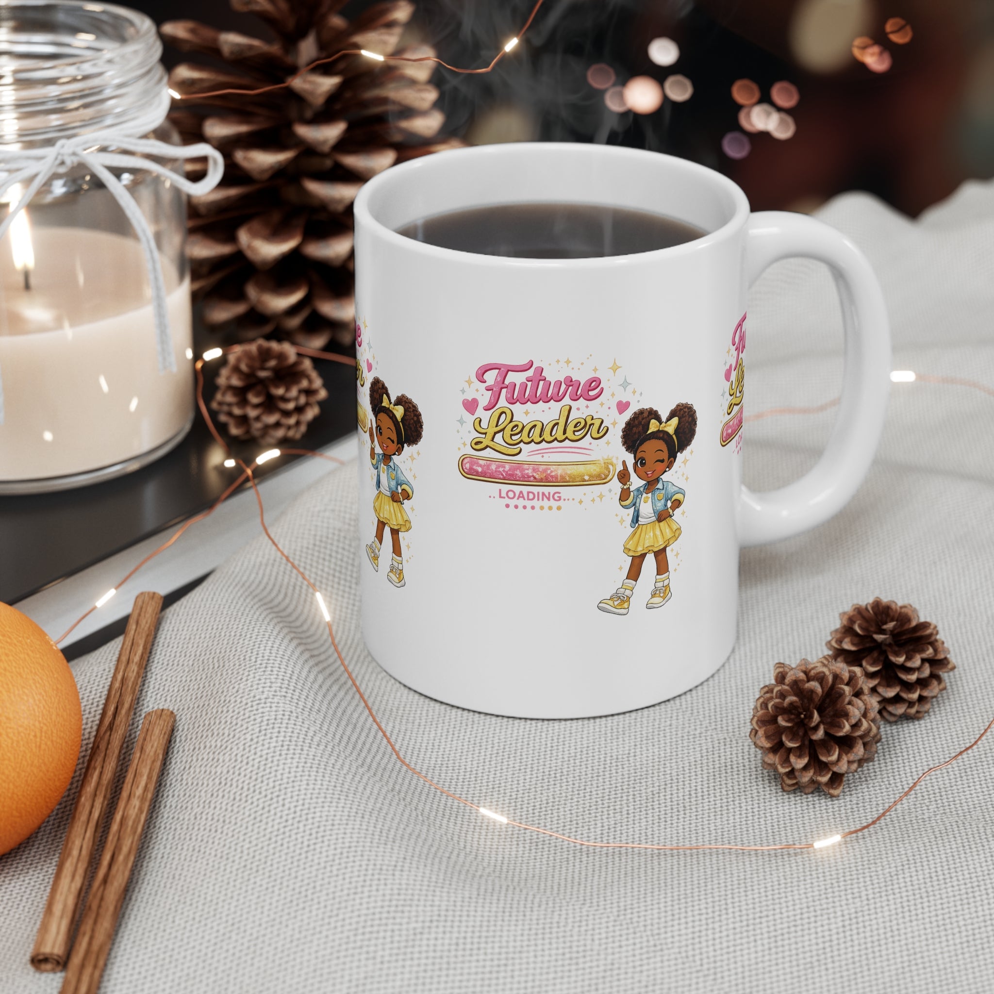 Future Leader Mug — Cute Afro Puff Girl "Future Leader" 11oz Coffee Cup