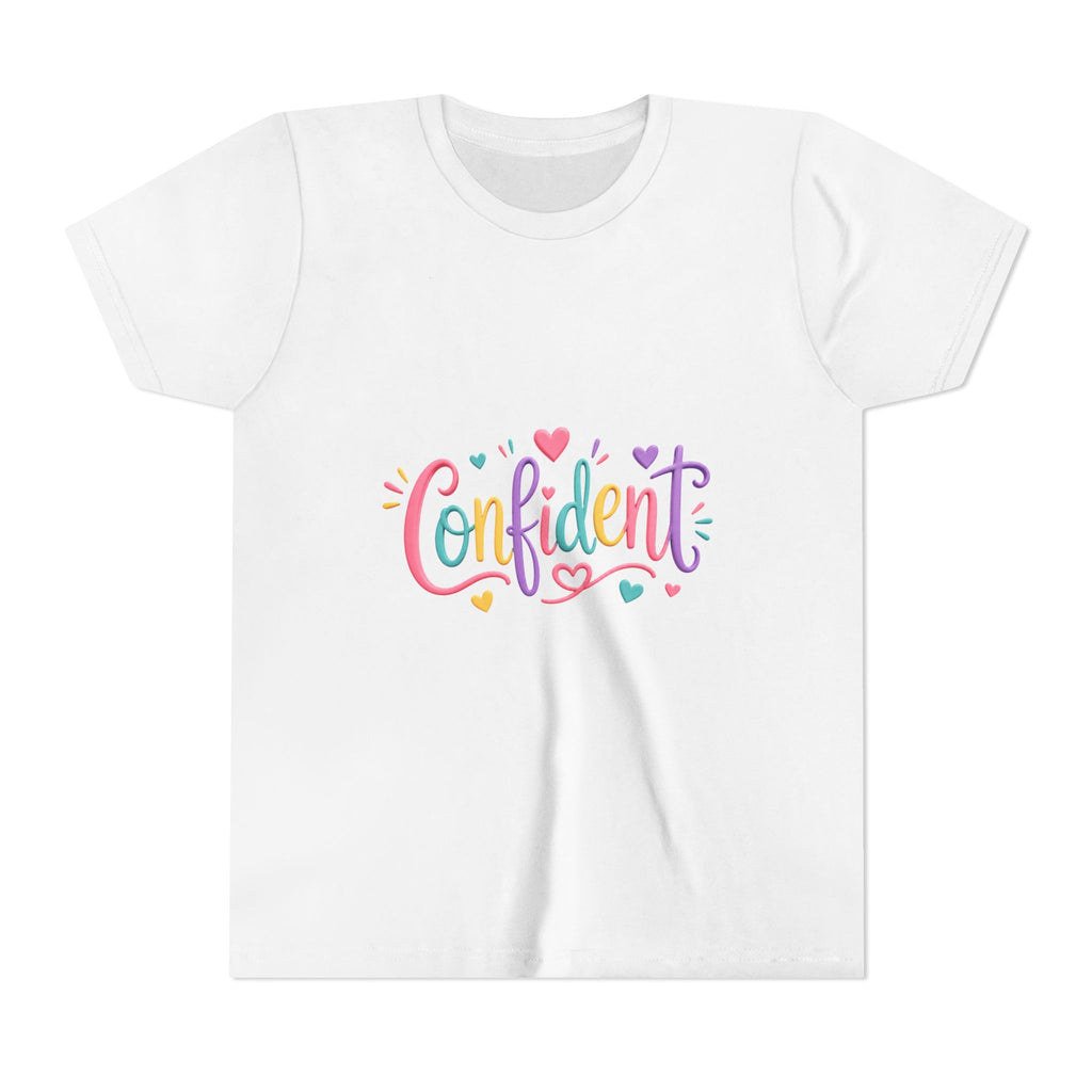 Confident Kids Tee — Colorful Heart Script Youth T-Shirt