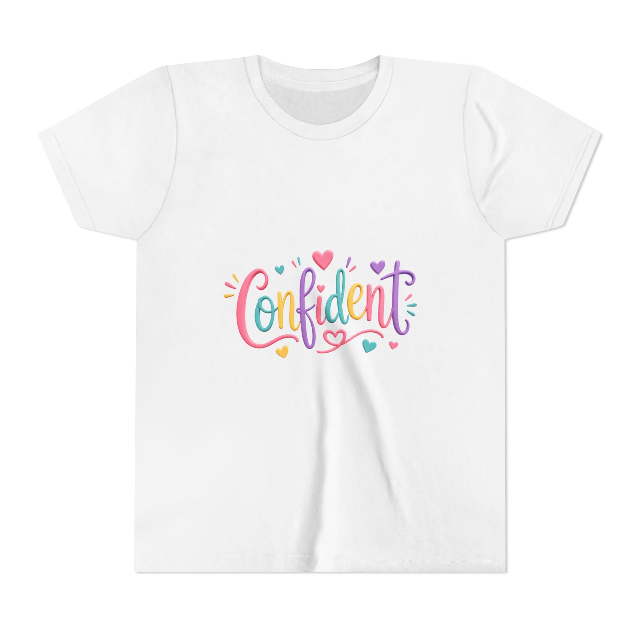 Confident Kids Tee — Colorful Heart Script Youth T-Shirt