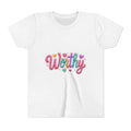 Worthy Kids Tee — Colorful Heart Graphic Youth Short Sleeve Shirt