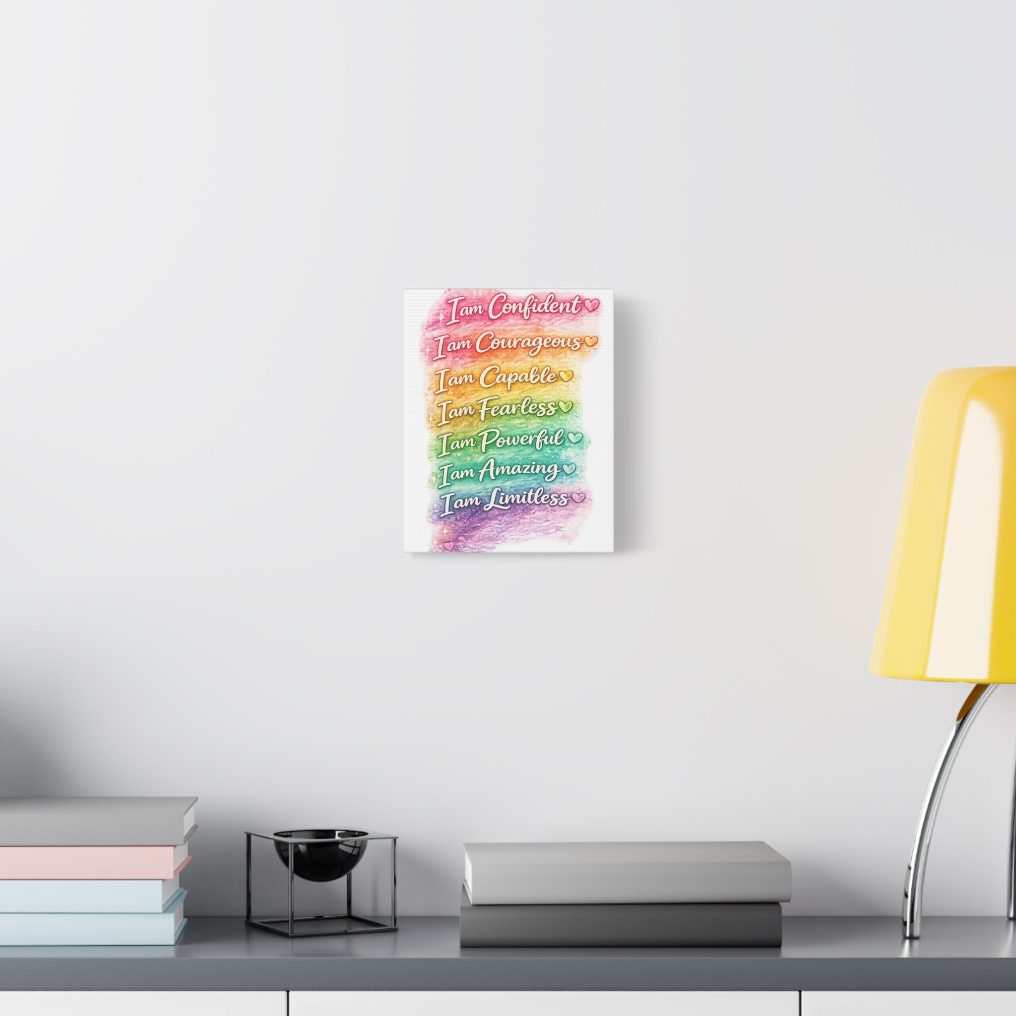 Affirmation Rainbow Canvas Wall Art — "I Am Confident, Courageous, Capable" Inspirational Print