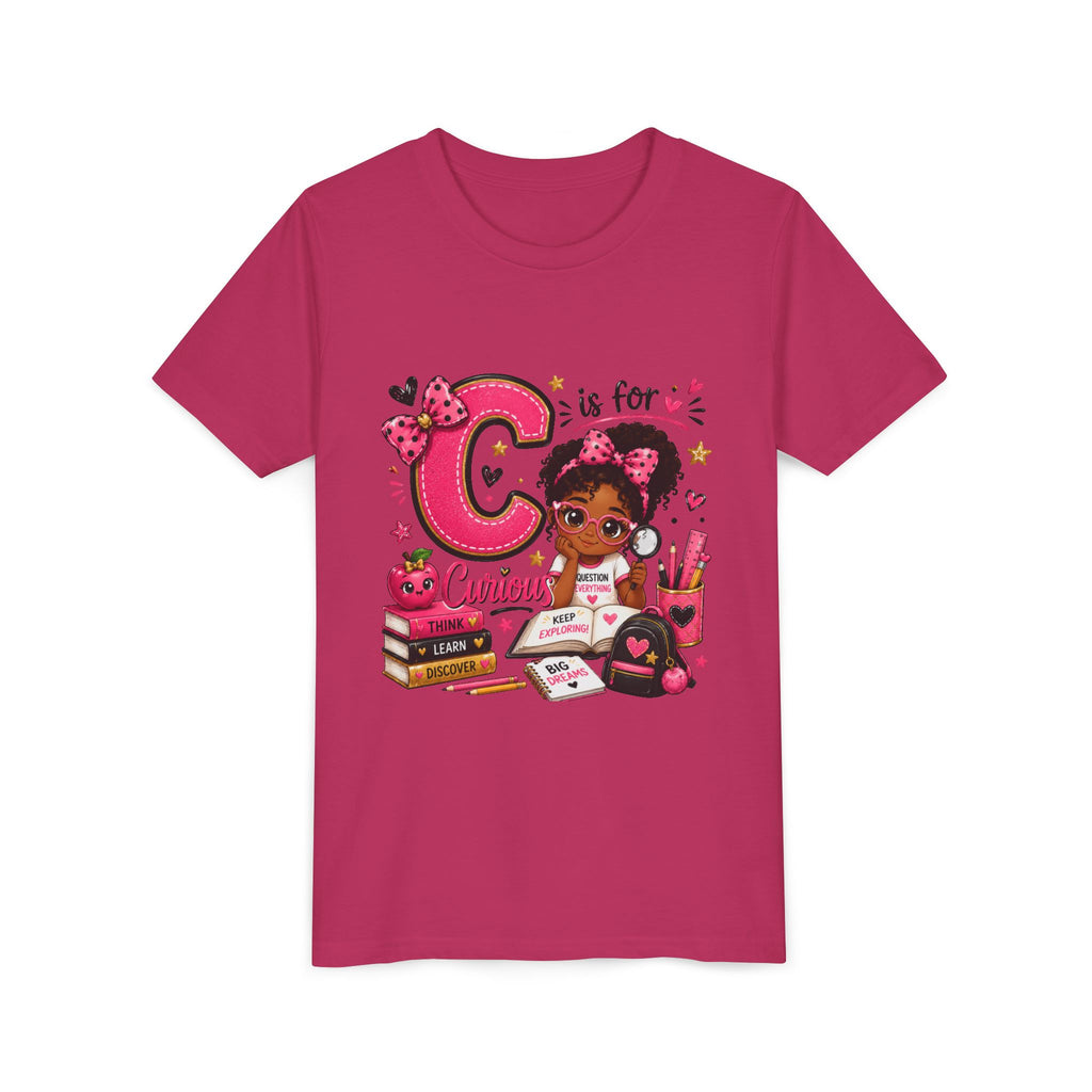 Kids "C is for Curious" Short Sleeve Tee — Cute Alphabet Learning Shirt for Girls