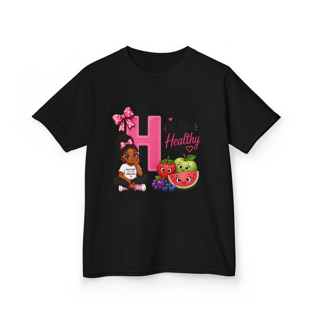 Kids Tee — "H is for Healthy" Cute Fruit & Girl Wellness Design