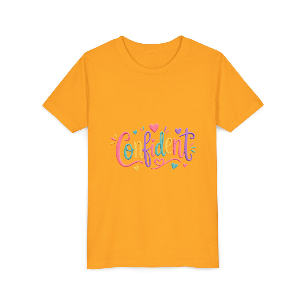 Confident Kids Tee — Colorful Heart Script Youth T-Shirt