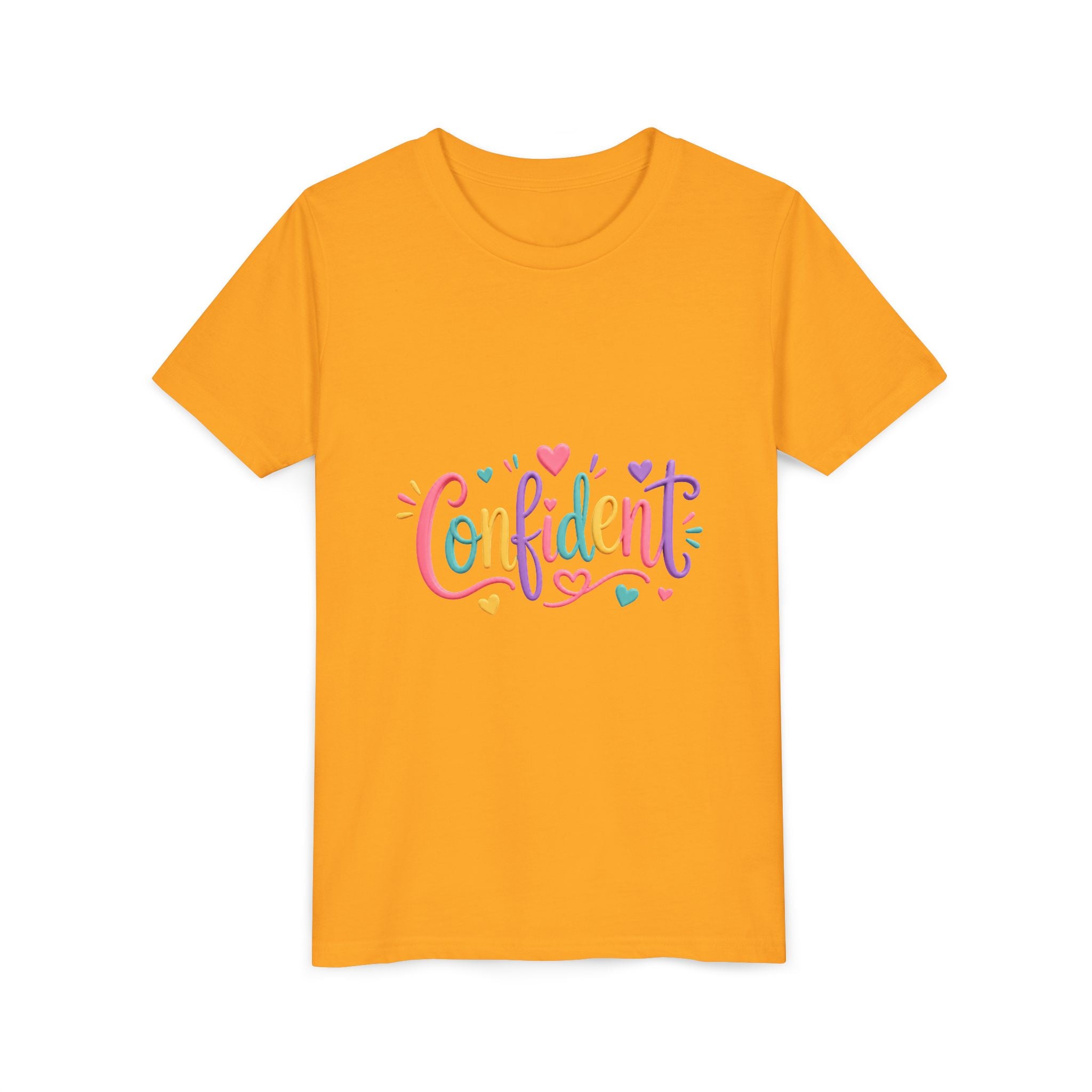 Confident Kids Tee — Colorful Heart Script Youth T-Shirt