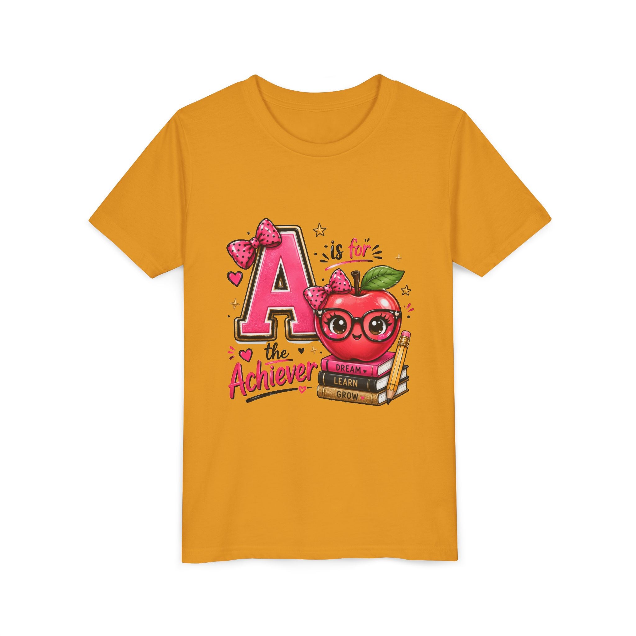 Youth Tee — "A is for Achiever" Cute Apple Back-to-School Shirt