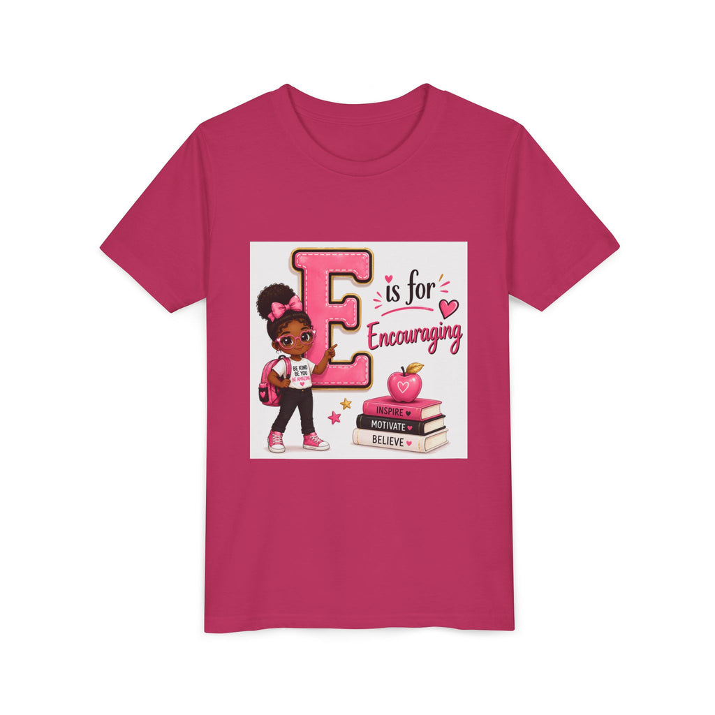 Youth Tee — “E is for Encouraging” Cute Back-to-School Graphic Shirt