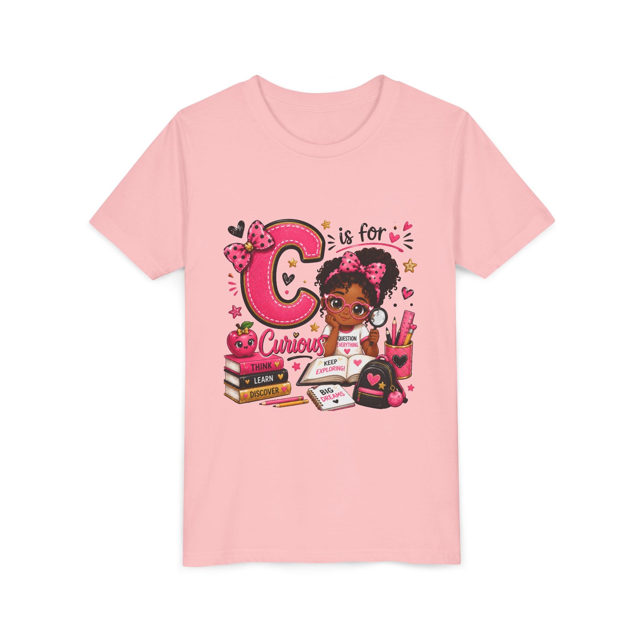 Kids "C is for Curious" Short Sleeve Tee — Cute Alphabet Learning Shirt for Girls