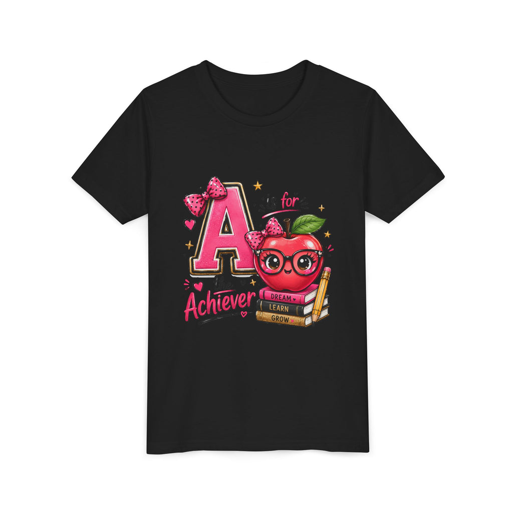 Youth Tee — "A is for Achiever" Cute Apple Back-to-School Shirt