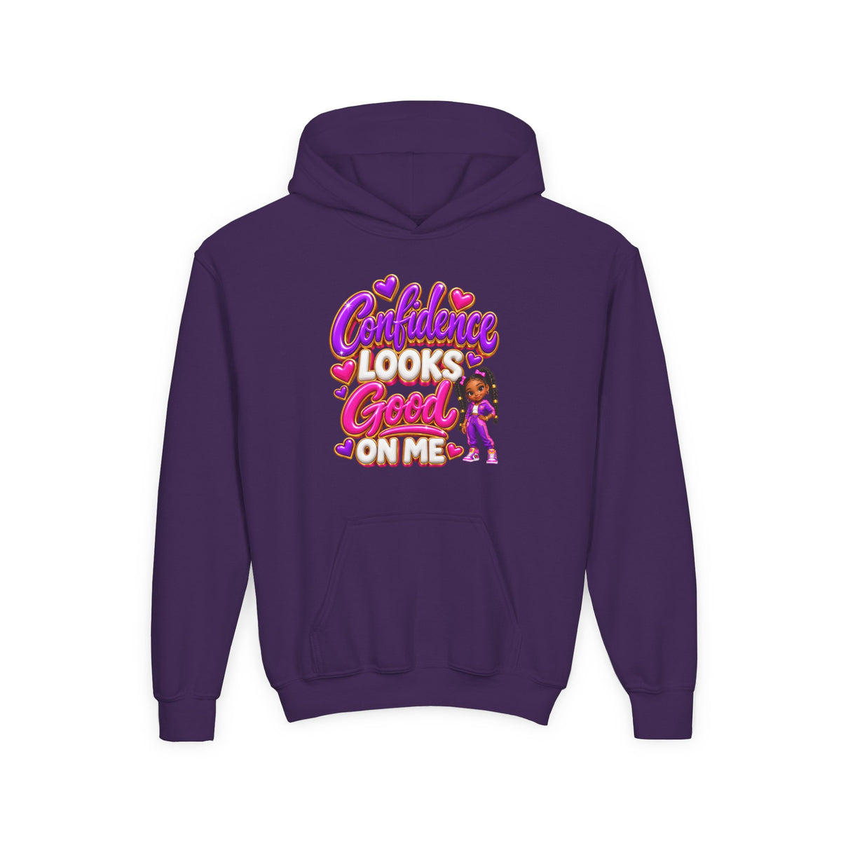 Youth Hoodie — "Confidence Looks Good on Me" Graphic
