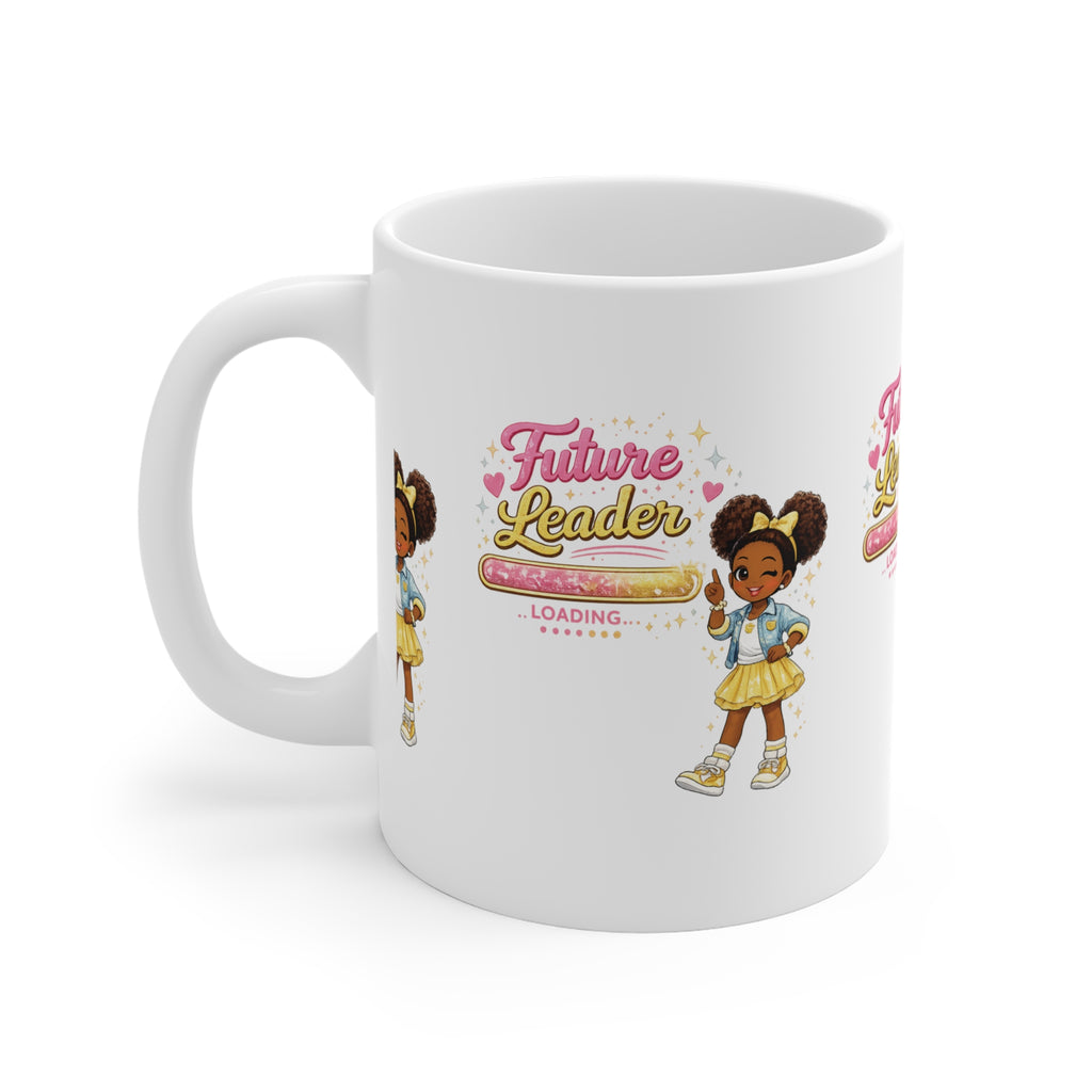 Future Leader Mug — Cute Afro Puff Girl "Future Leader" 11oz Coffee Cup