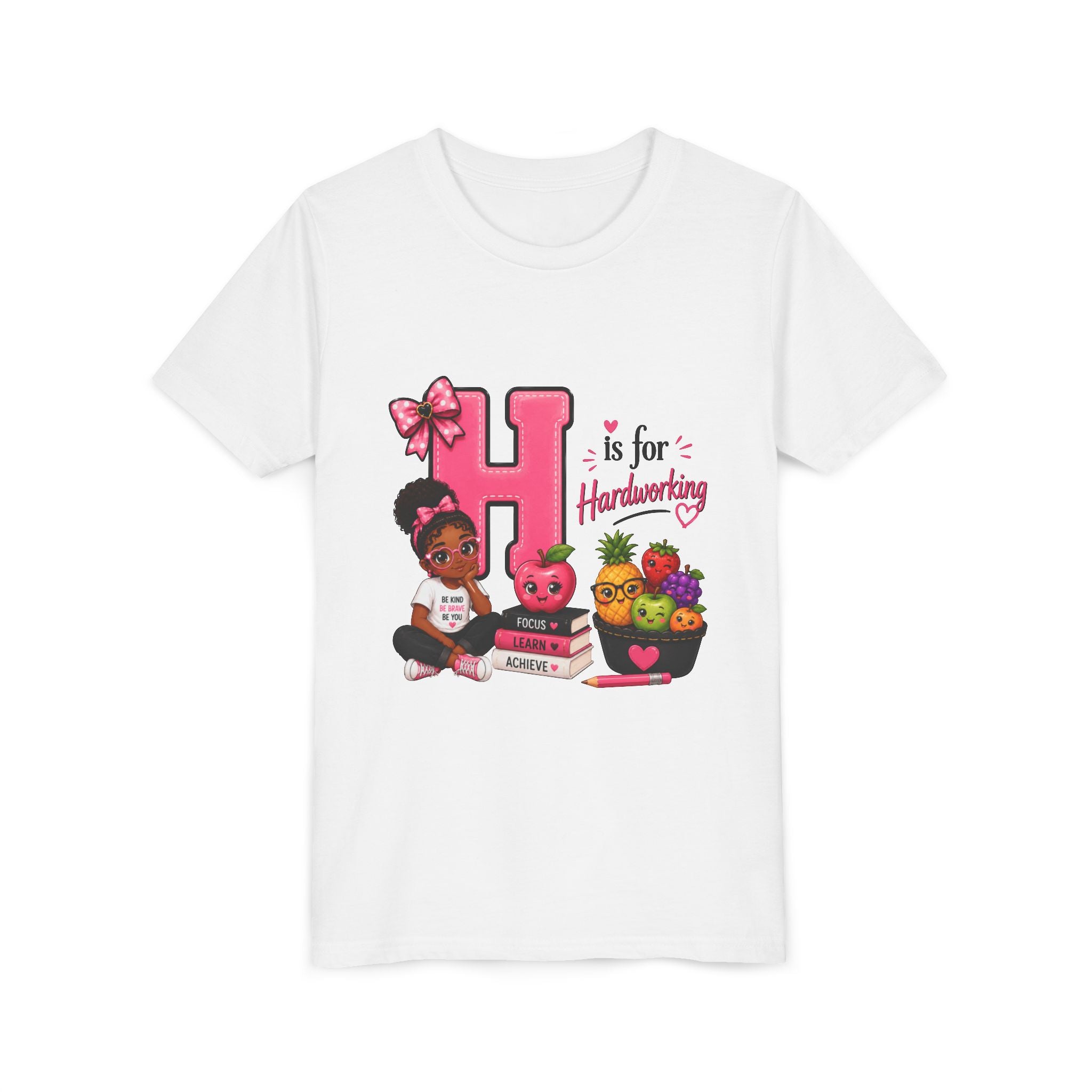 Youth Tee — "H is for Hardworking" Cute Alphabet Shirt for Girls