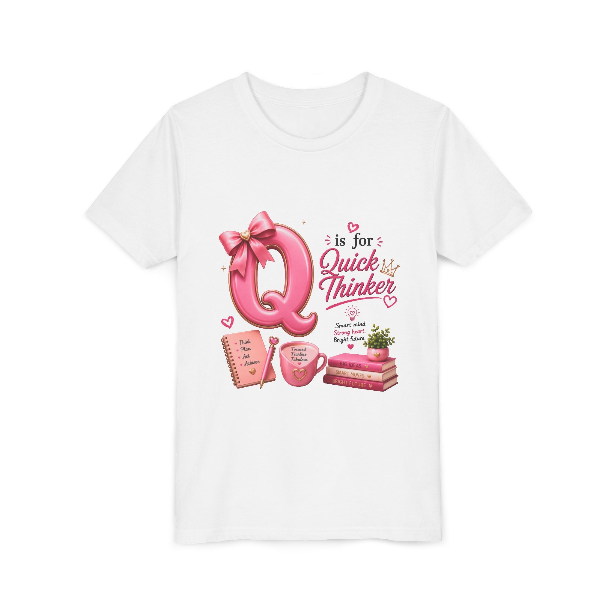 Youth Tee — "Q is for Quick Thinker" Pink Alphabet Shirt