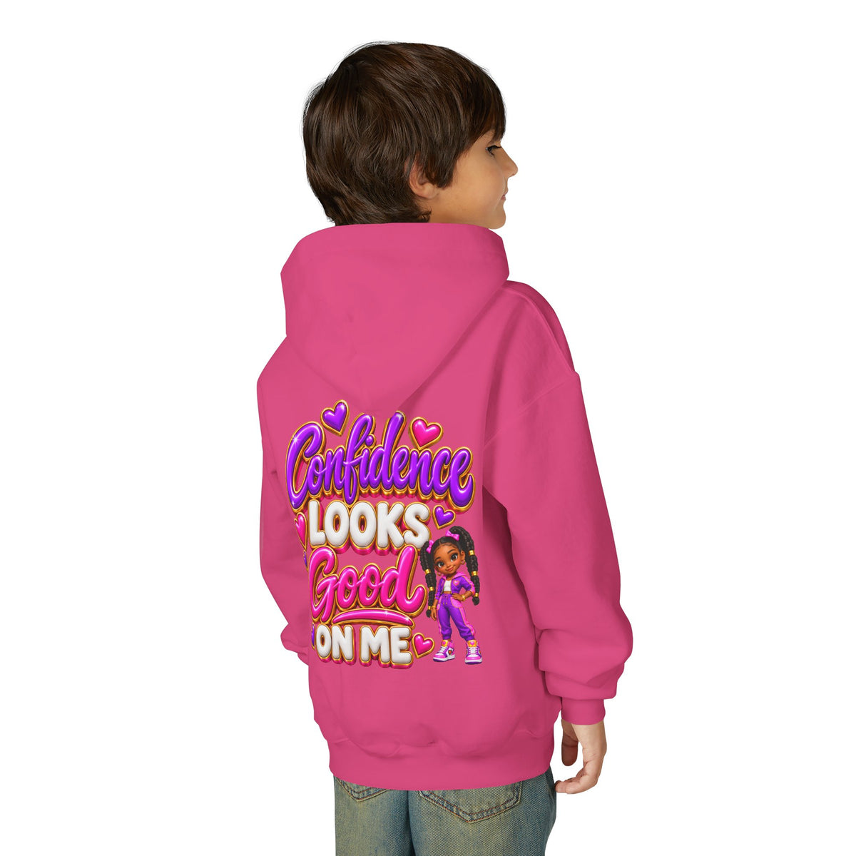Youth Hoodie — "Confidence Looks Good on Me" Graphic