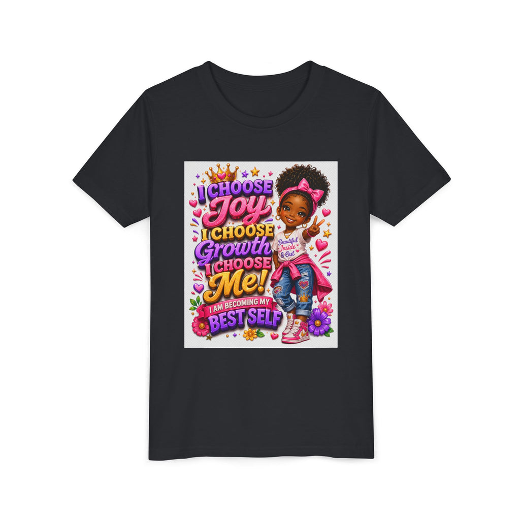 Youth Tee — "I Choose Joy, Growth, Me" Inspirational Girl Graphic