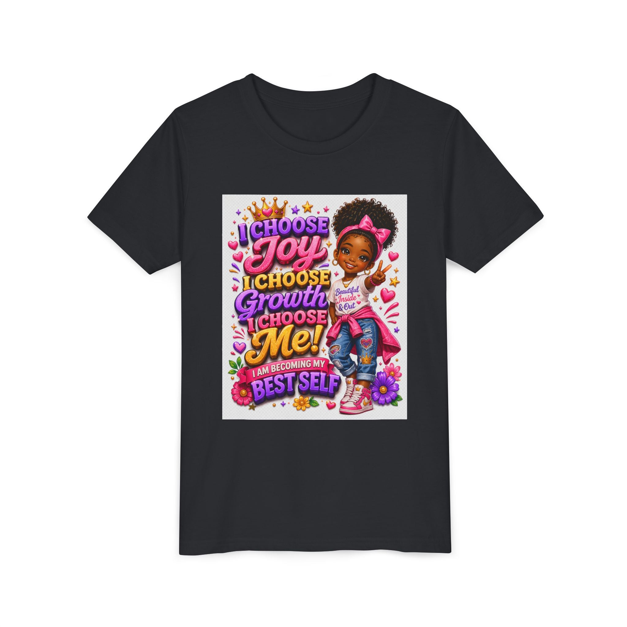 Youth Tee — "I Choose Joy, Growth, Me" Inspirational Girl Graphic