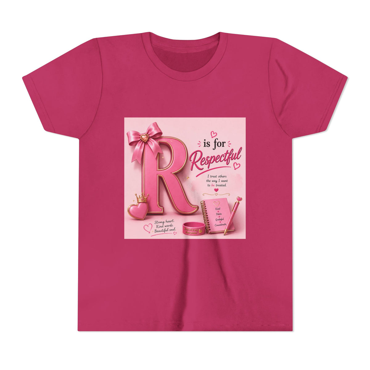 Youth Tee - "R is for Respectful" Pink Alphabet Kids Shirt