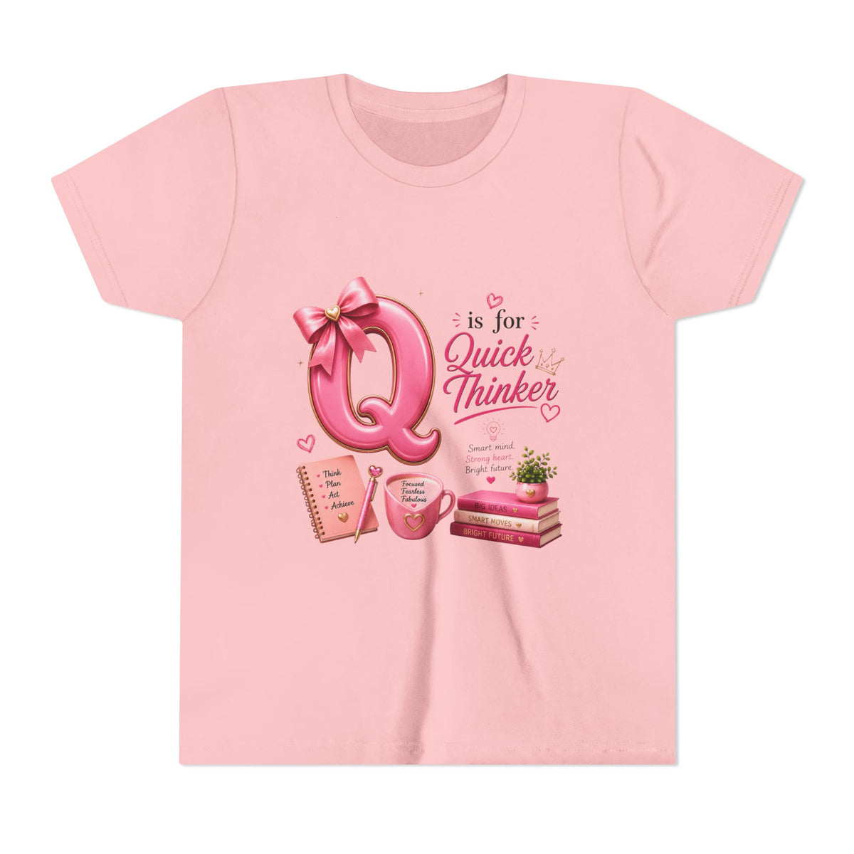 Youth Tee — "Q is for Quick Thinker" Pink Alphabet Shirt