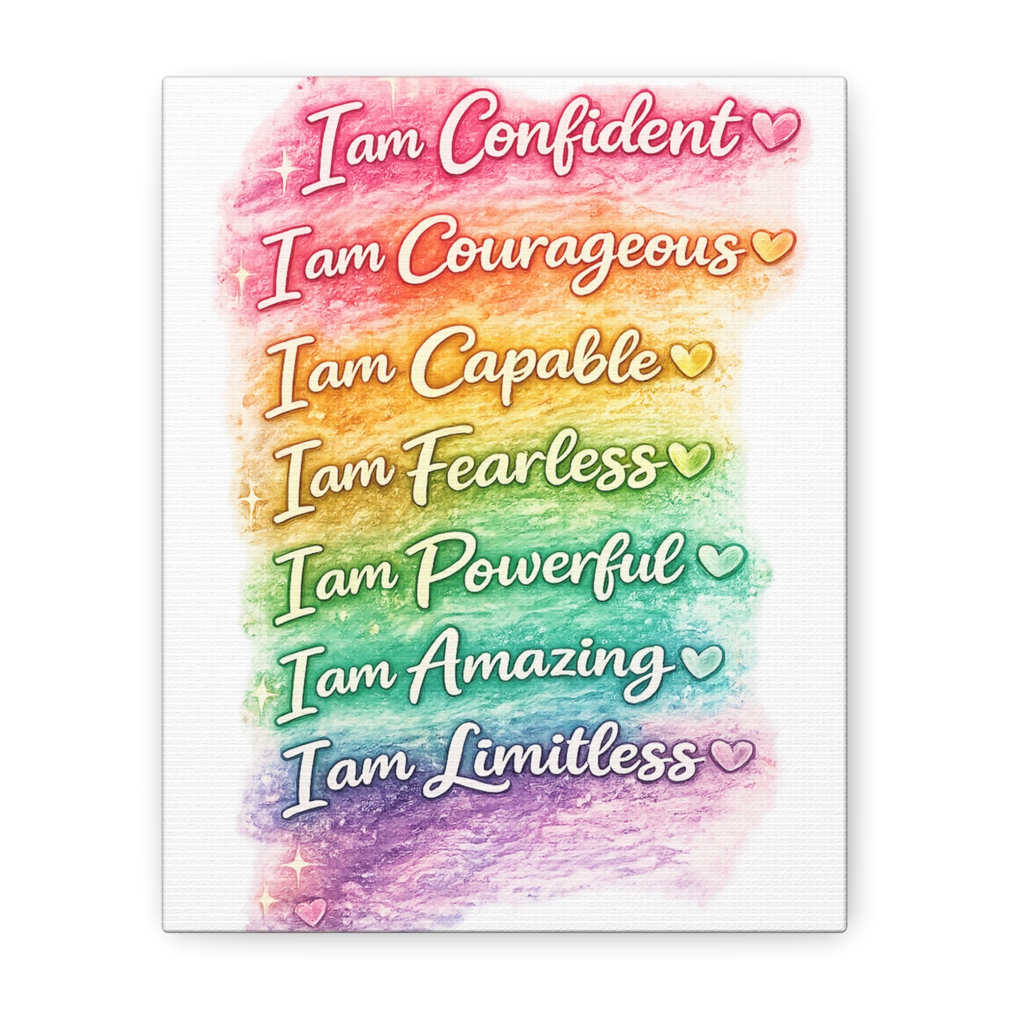 Affirmation Rainbow Canvas Wall Art — "I Am Confident, Courageous, Capable" Inspirational Print
