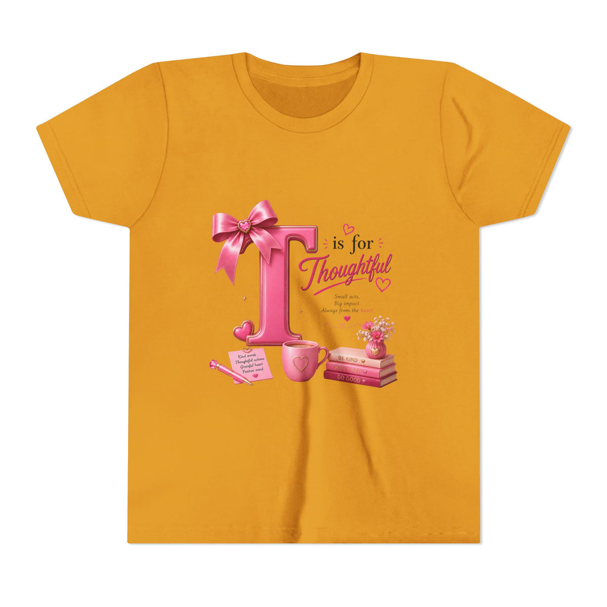 Youth Tee — "T is for Thoughtful" Pink Alphabet Kids Shirt