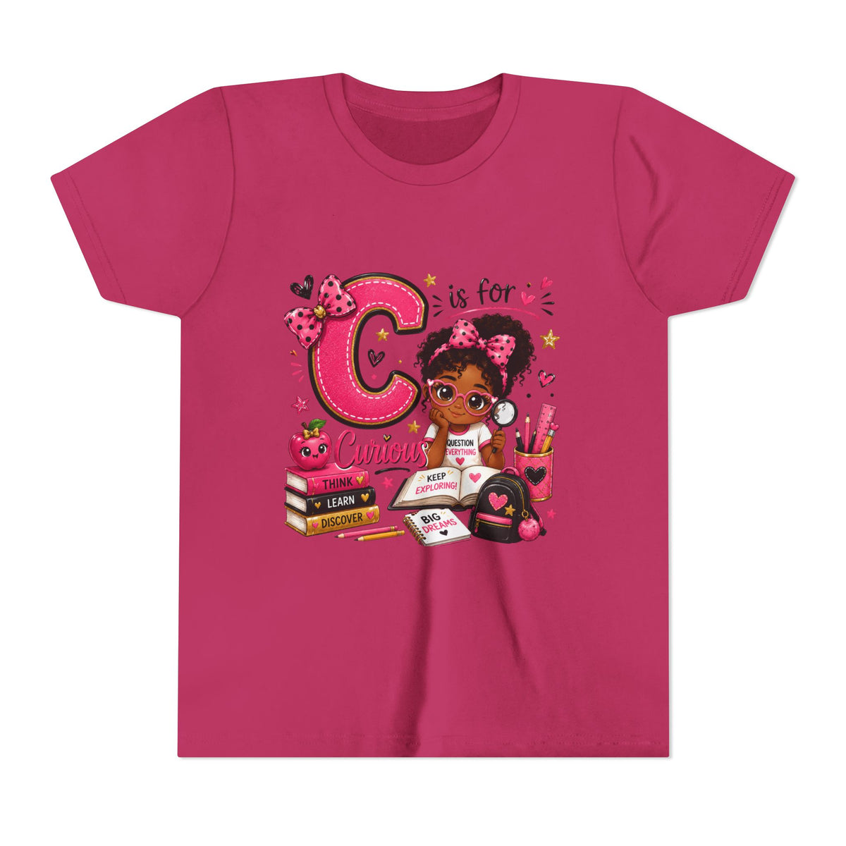 Kids "C is for Curious" Short Sleeve Tee — Cute Alphabet Learning Shirt for Girls
