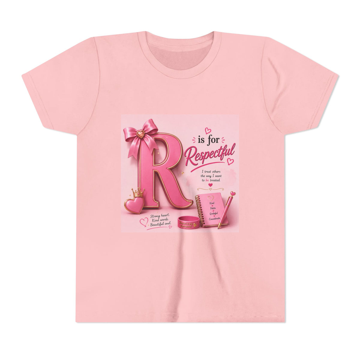 Youth Tee - "R is for Respectful" Pink Alphabet Kids Shirt