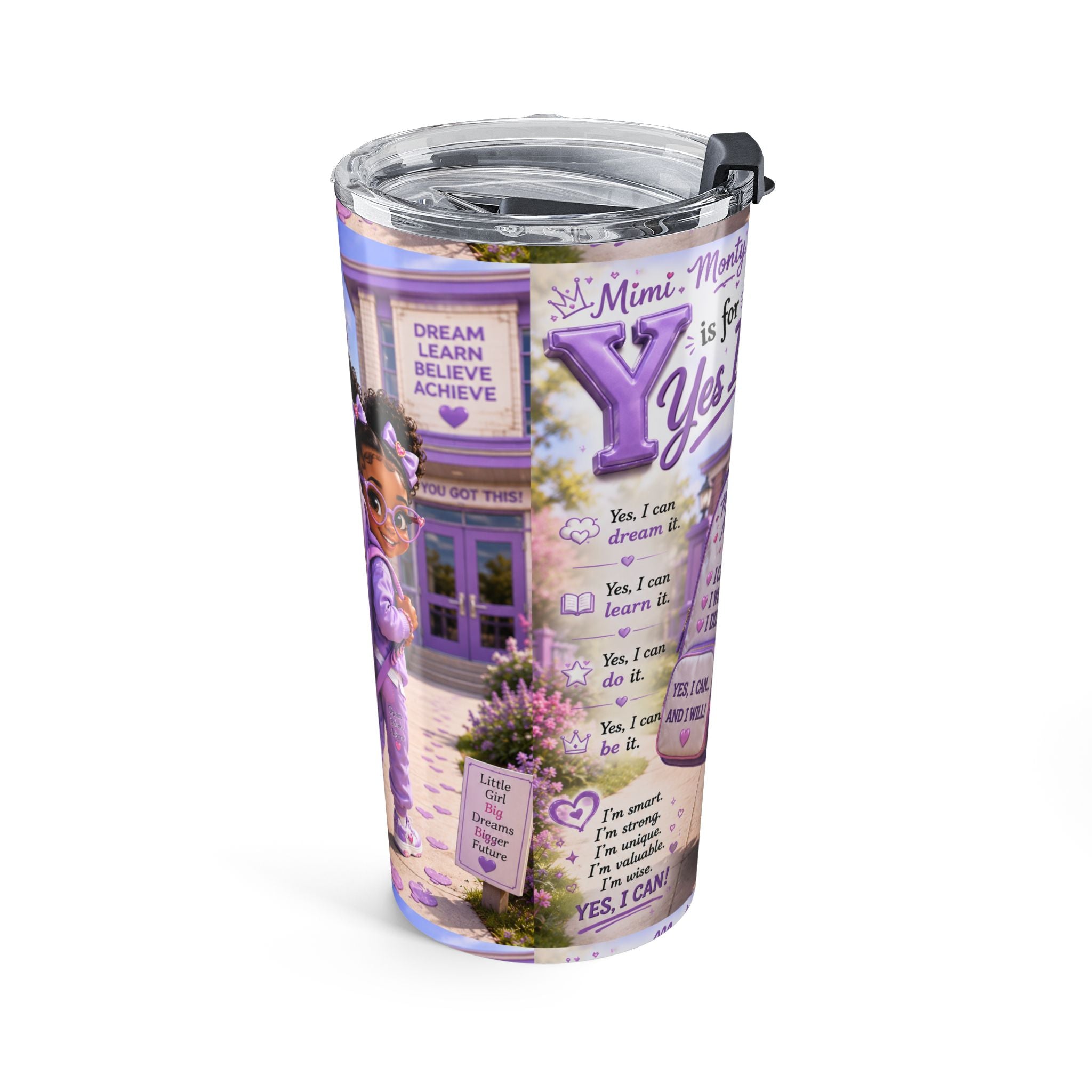 Yes I Can Kids Tumbler - Inspirational 20oz Travel Cup for Girls