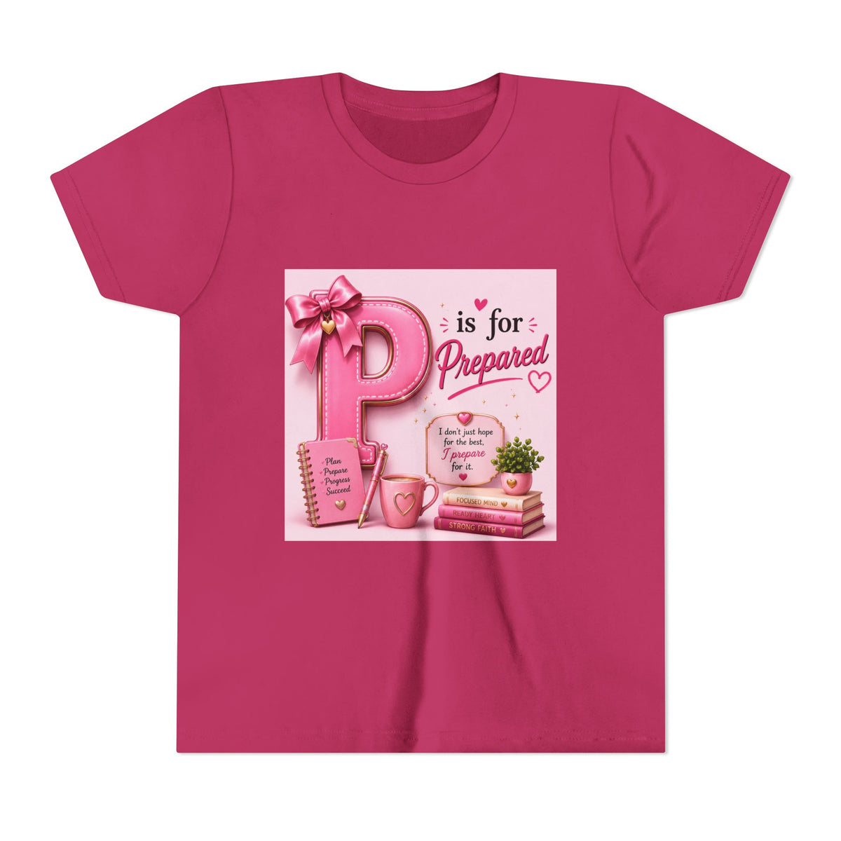 Youth Tee — "P is for Prepared" Pink Alphabet Kids T-Shirt