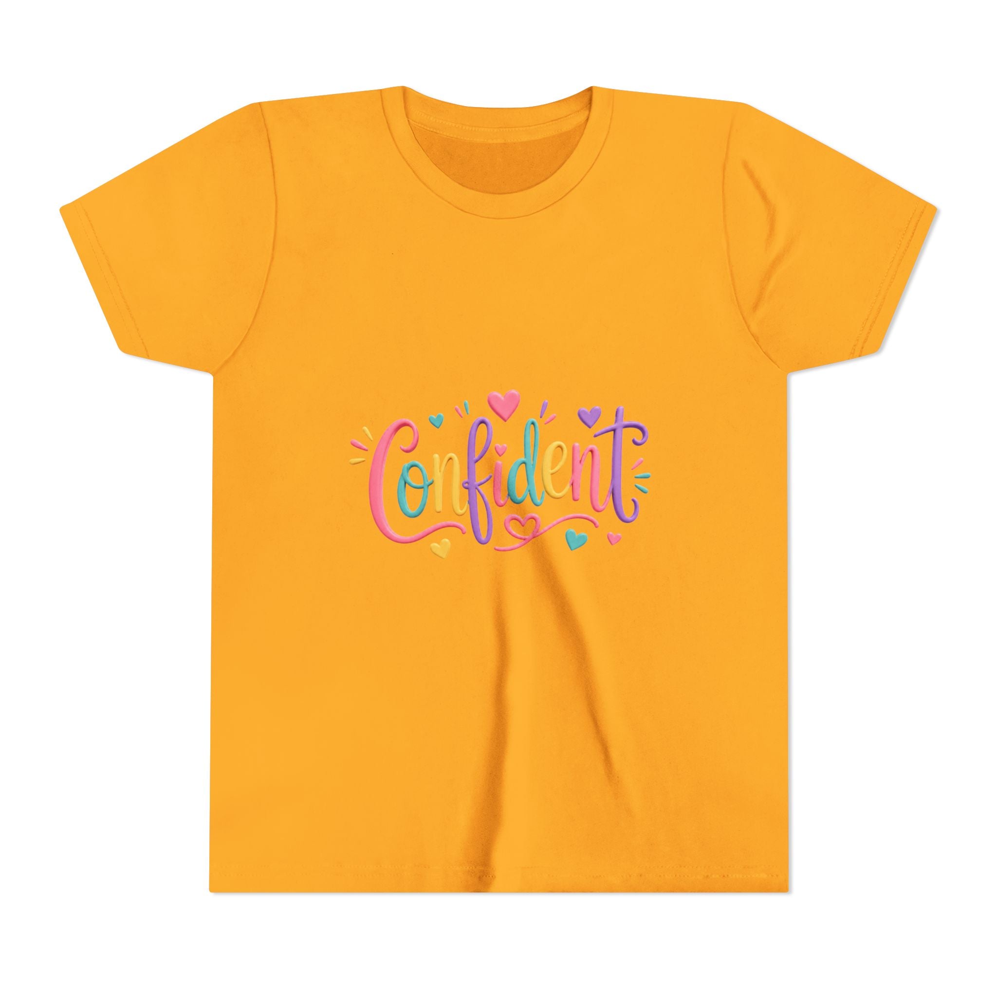Confident Kids Tee — Colorful Heart Script Youth T-Shirt