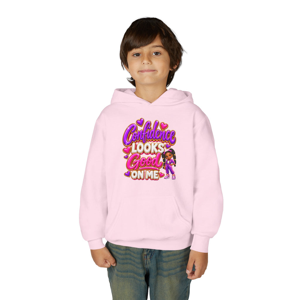 Youth Hoodie — "Confidence Looks Good on Me" Graphic