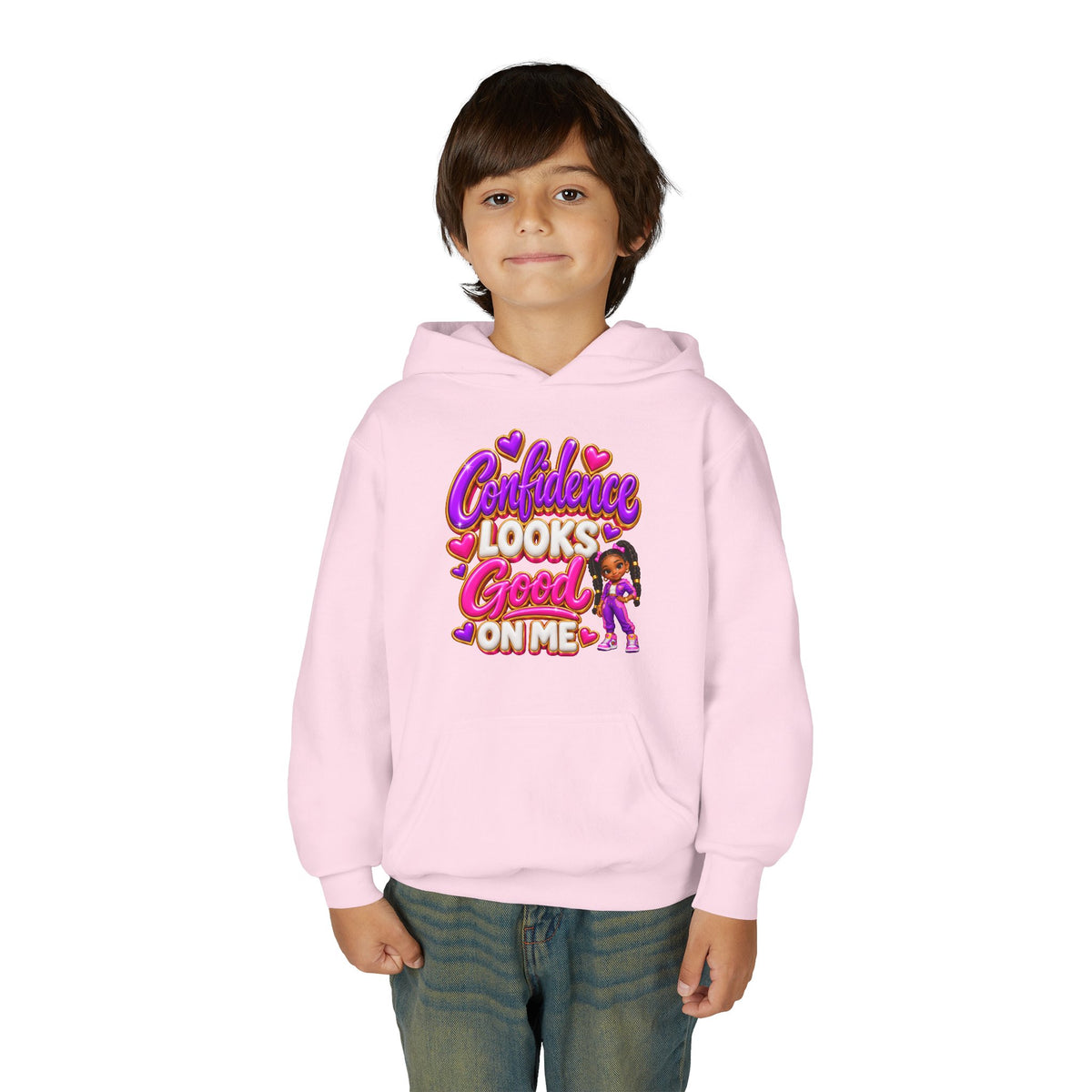 Youth Hoodie — "Confidence Looks Good on Me" Graphic