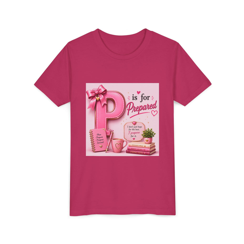 Youth Tee — "P is for Prepared" Pink Alphabet Kids T-Shirt