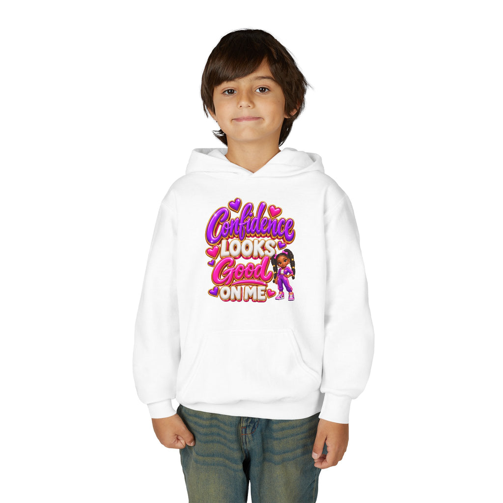 Youth Hoodie — "Confidence Looks Good on Me" Graphic