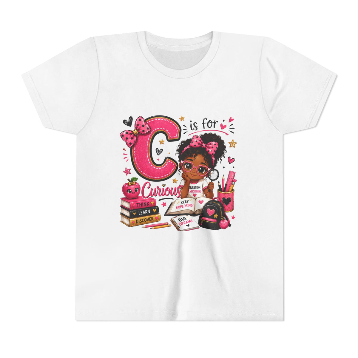 Kids "C is for Curious" Short Sleeve Tee — Cute Alphabet Learning Shirt for Girls