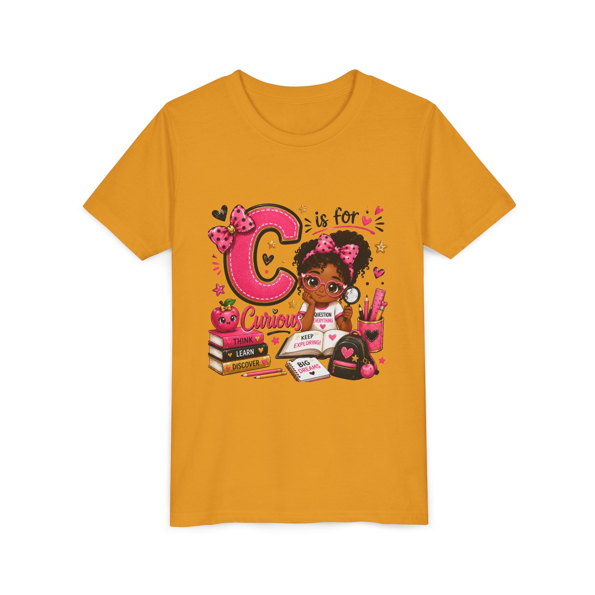 Kids "C is for Curious" Short Sleeve Tee — Cute Alphabet Learning Shirt for Girls