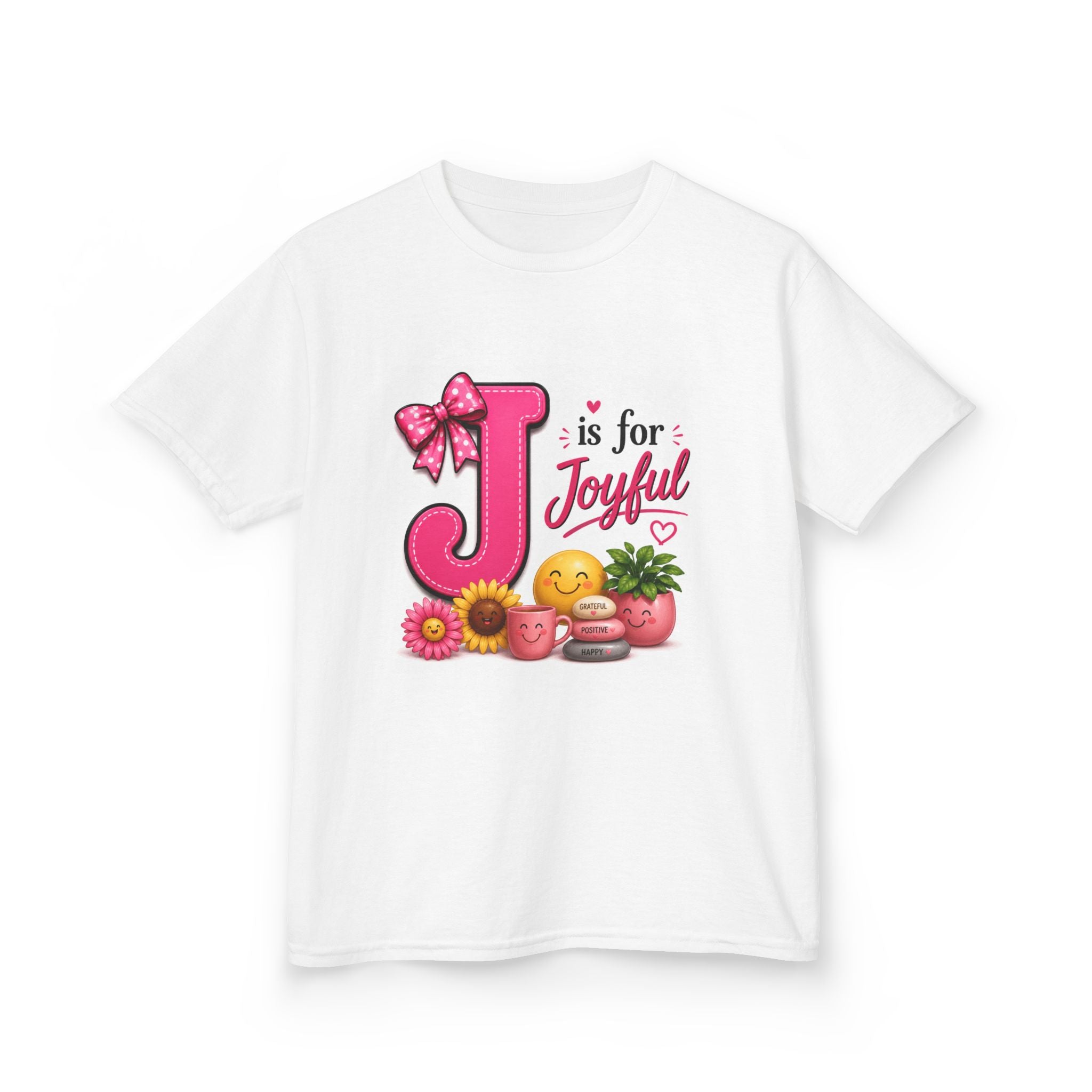 Kids Tee — "J is for Joyful" Pink Alphabet Shirt
