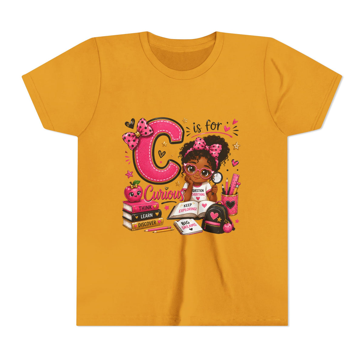 Kids "C is for Curious" Short Sleeve Tee — Cute Alphabet Learning Shirt for Girls