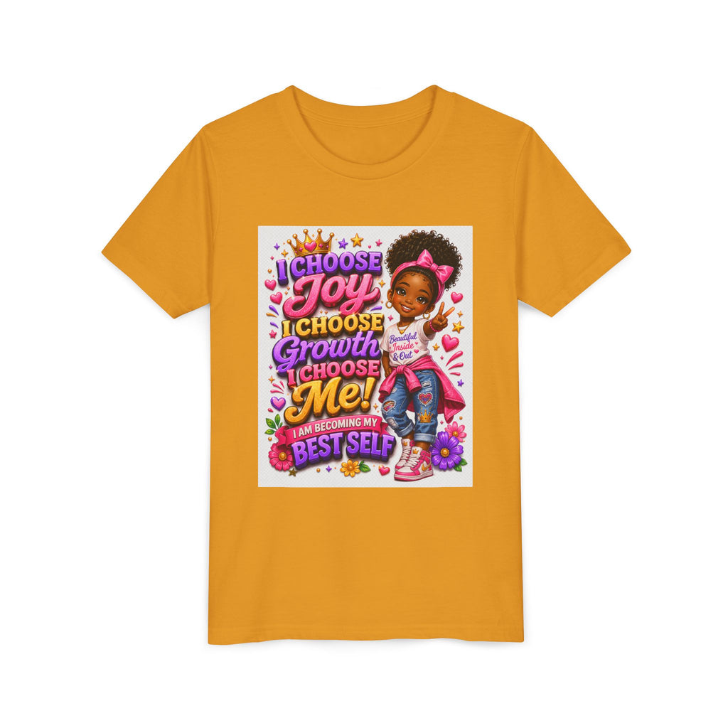 Youth Tee — "I Choose Joy, Growth, Me" Inspirational Girl Graphic