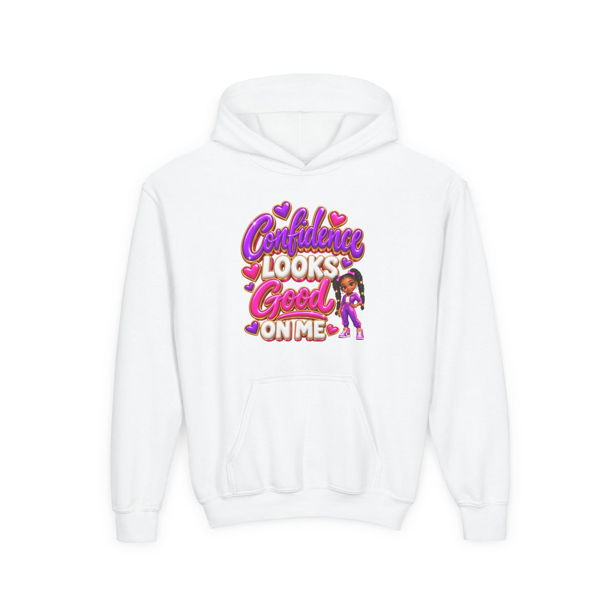 Youth Hoodie — "Confidence Looks Good on Me" Graphic