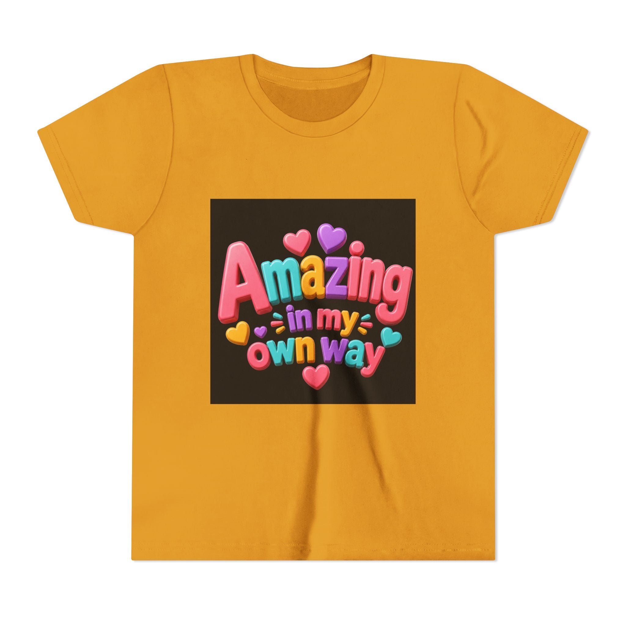 Youth Tee — "Amazing in My Own Way" Colorful Heart Kids T-Shirt