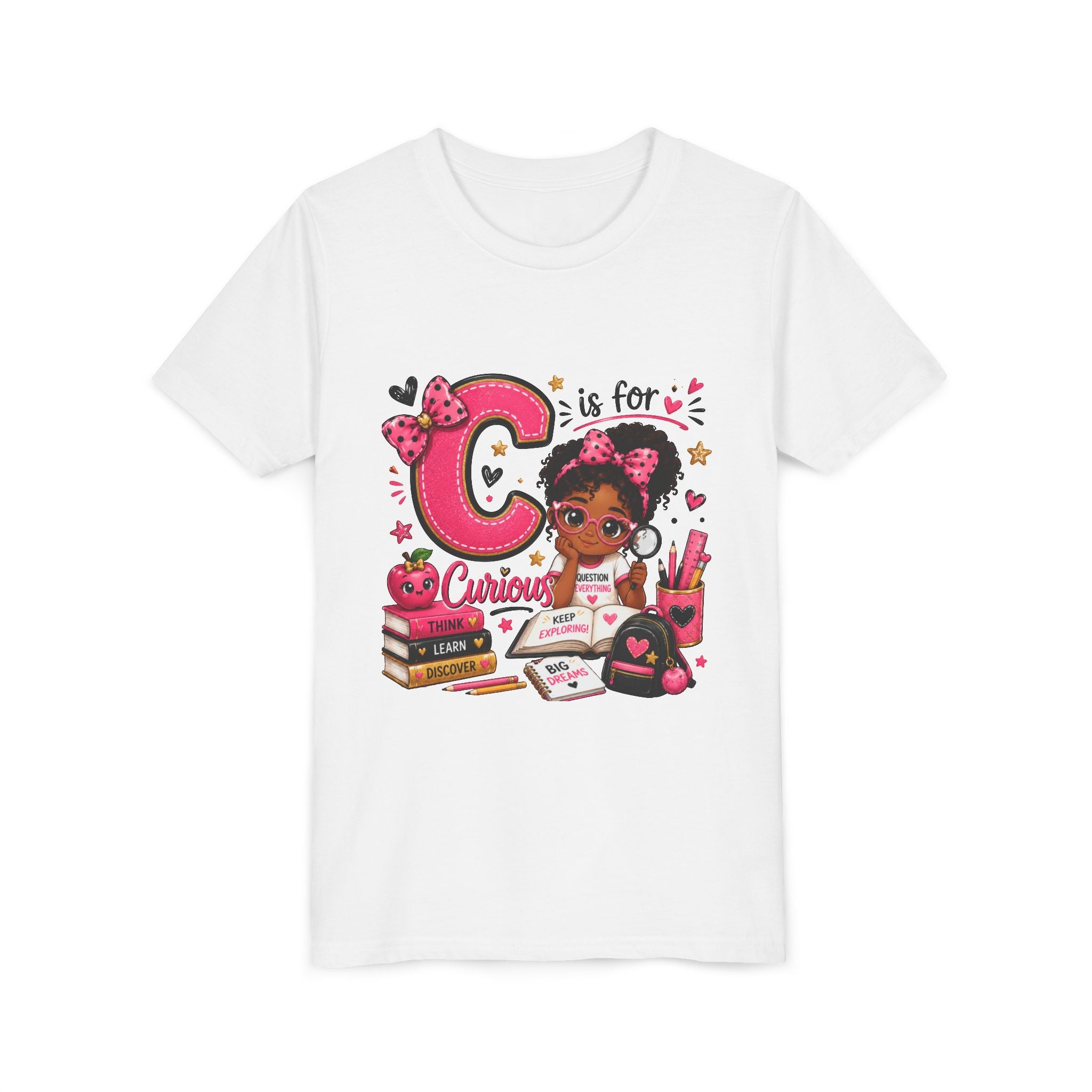 Kids "C is for Curious" Short Sleeve Tee — Cute Alphabet Learning Shirt for Girls