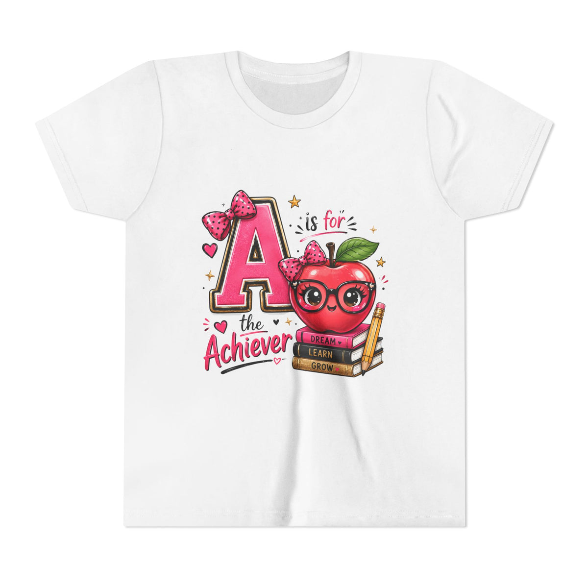Youth Tee — "A is for Achiever" Cute Apple Back-to-School Shirt