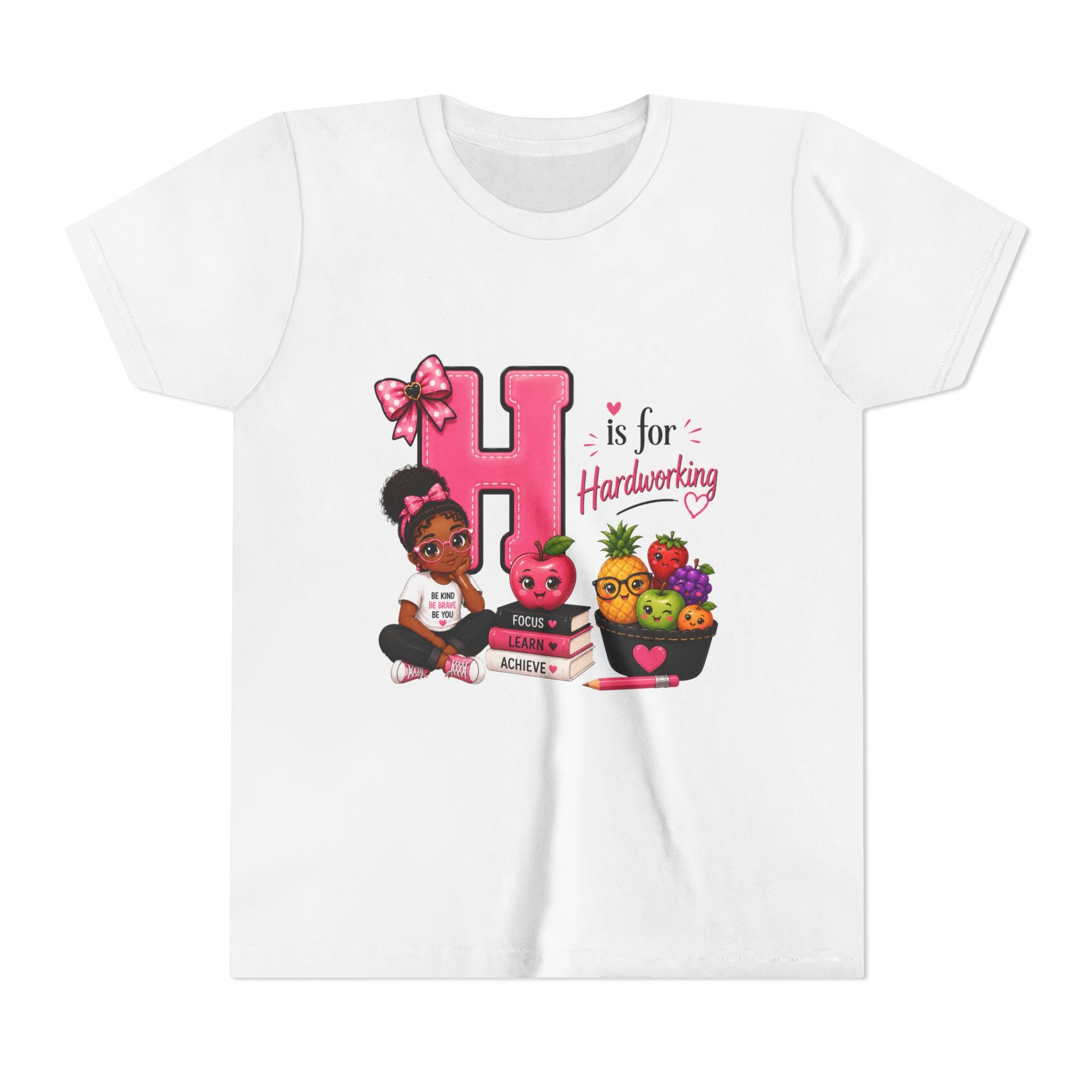 Youth Tee — "H is for Hardworking" Cute Alphabet Shirt for Girls