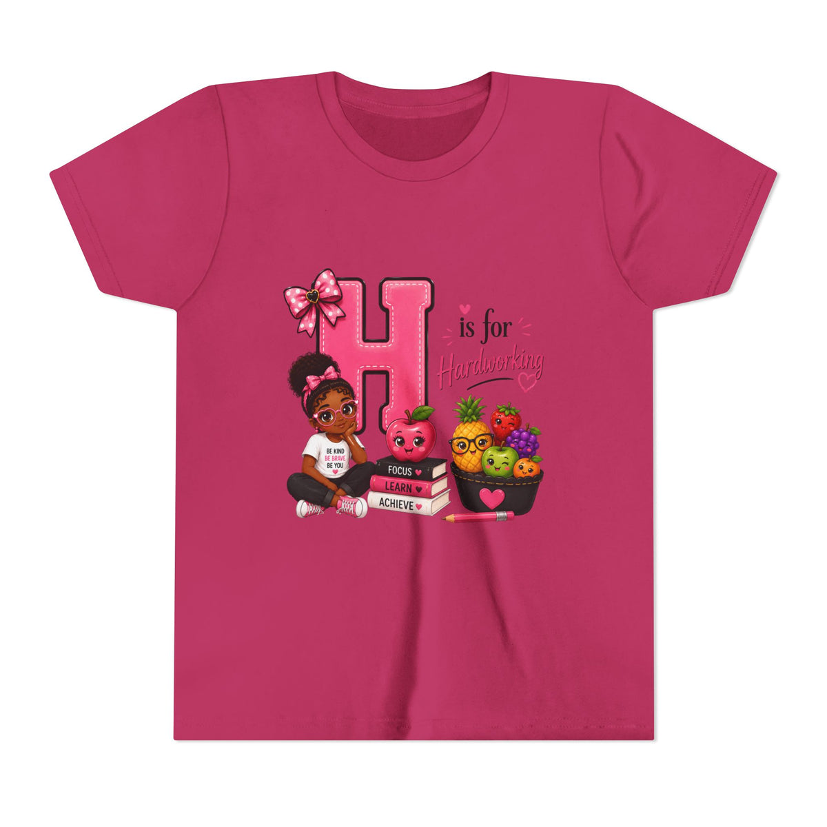 Youth Tee — "H is for Hardworking" Cute Alphabet Shirt for Girls