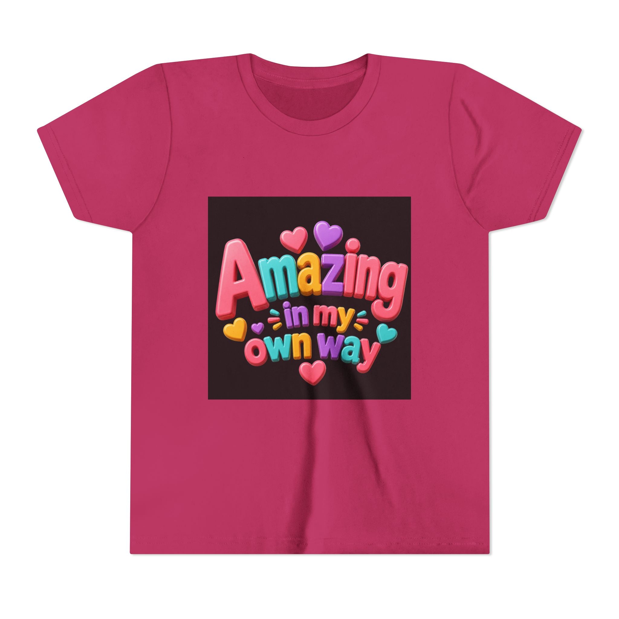 Youth Tee — "Amazing in My Own Way" Colorful Heart Kids T-Shirt