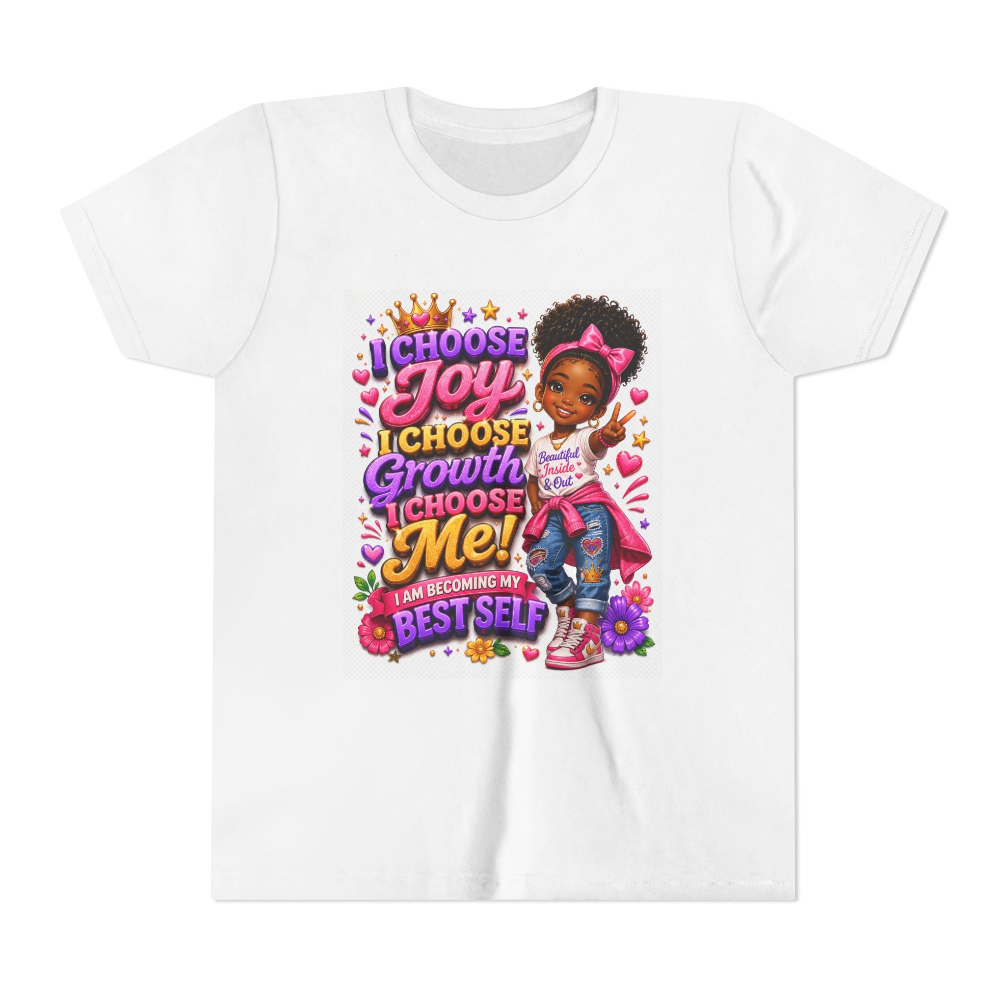 Youth Tee — "I Choose Joy, Growth, Me" Inspirational Girl Graphic