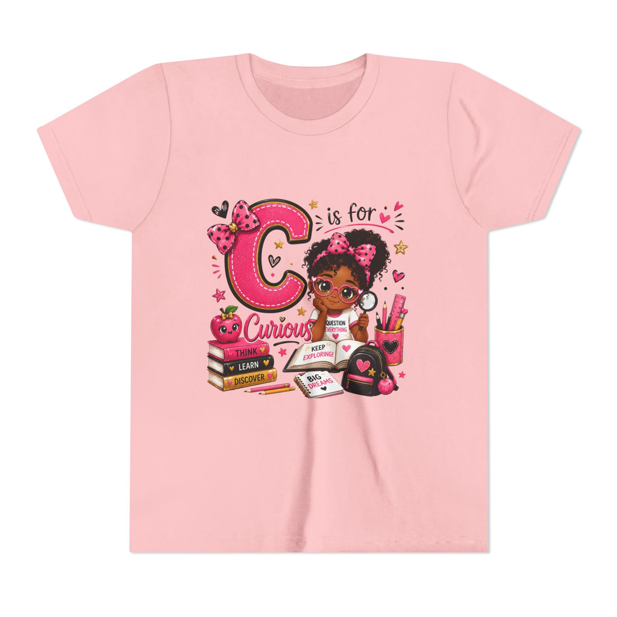 Kids "C is for Curious" Short Sleeve Tee — Cute Alphabet Learning Shirt for Girls