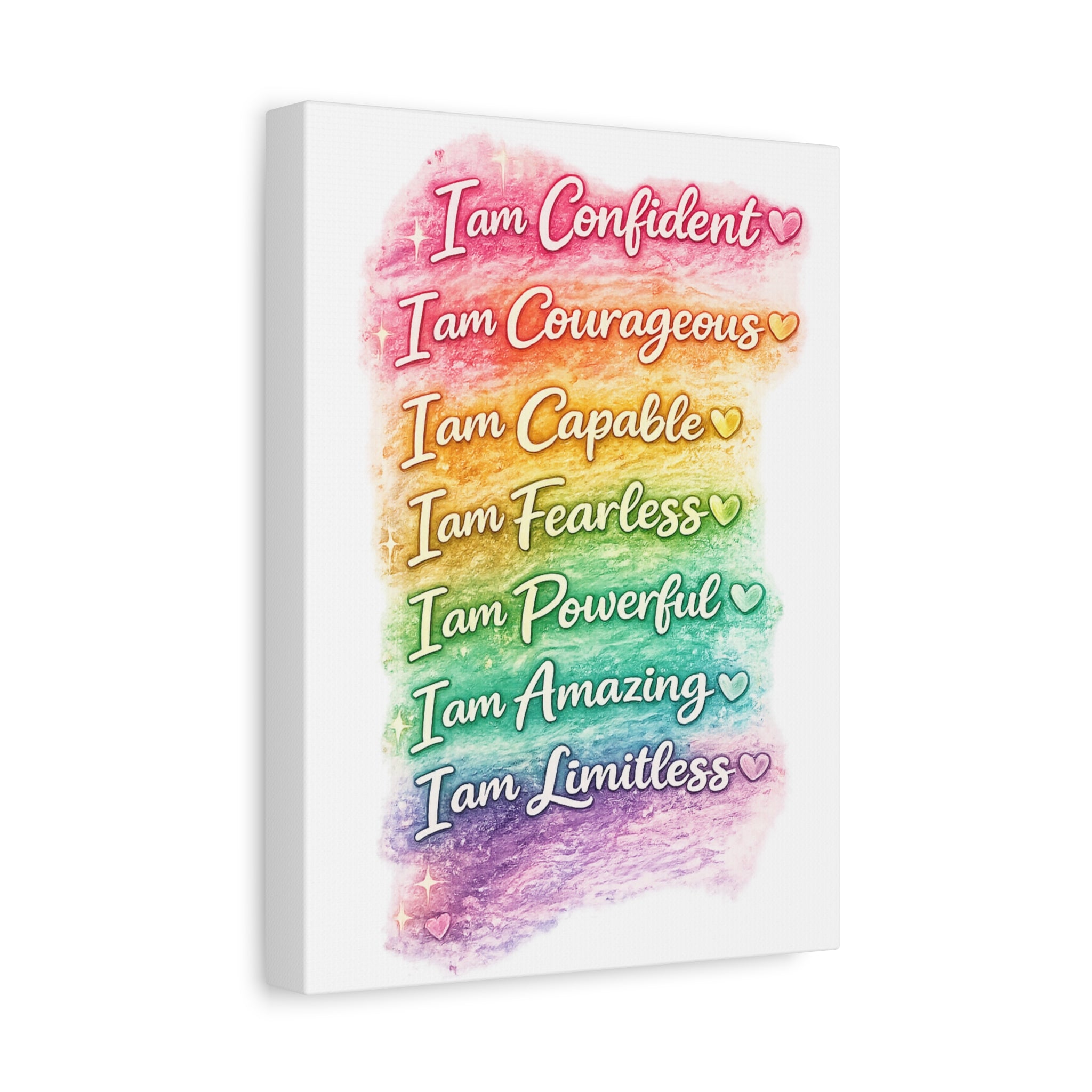 Affirmation Rainbow Canvas Wall Art — "I Am Confident, Courageous, Capable" Inspirational Print